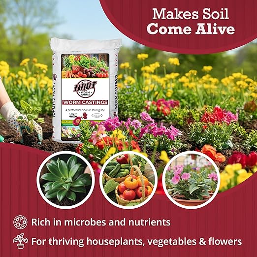 Brut Organic Worm Castings for Plants 12 LB – Natural Nutrients, Fertility Builder, Plant Food for Potting Soil and Garden Soil – Indoor and Outdoor Use