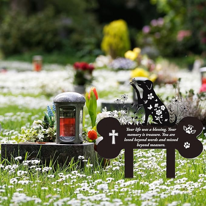 Pet Grave Markers Dog - Metal Memorial Plaques Garden Stakes for Outside Dogs Headstone Decor for Yard