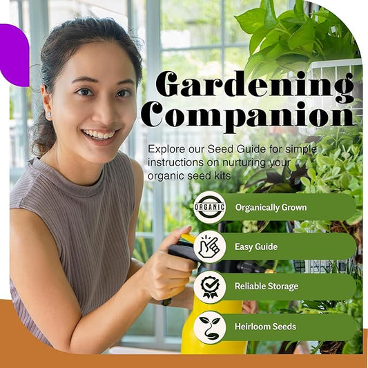 Patio Kit - 2000 Seeds for Red Cherry Tomato, California Bell Pepper, Boston Pickling Cucumber, Berry Belle Radish, Salad Bowl Lettuce, Basil, & Cilantro - Indoor and Outdoor Gardening
