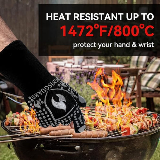 BBQ & Grill Gloves, Oven Gloves, 1472°F Silicone Oven Mitts Heat Resistant Grilling Gloves Fireproof Non-Slip for Barbecue Cooking Baking Smoking, 1-Pair Gray(L)