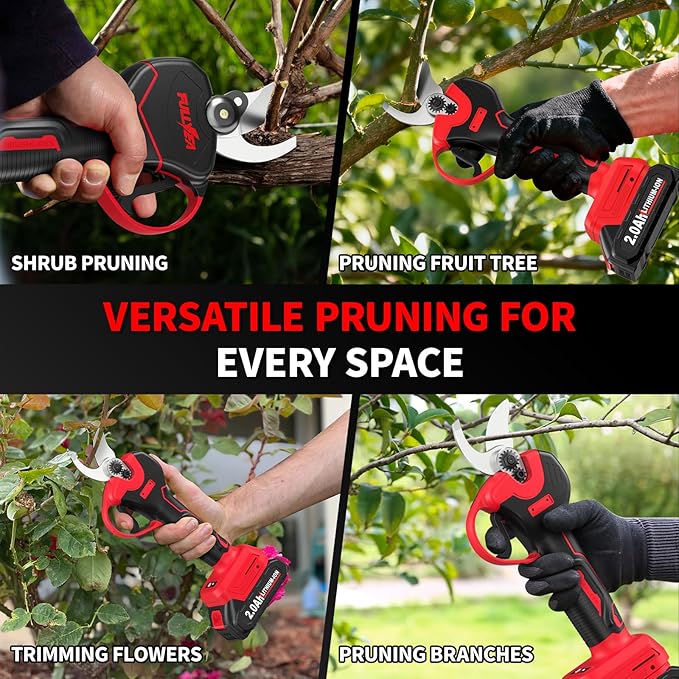 Electric Pruning Shears, Upgraded 1.4" Cutting Diameter Brushless Electric Pruner with 2Pcs 2.0Ah Rechargeable Battery, Power Cordless Pruning Shears for Tree Trimming Branch Cutter