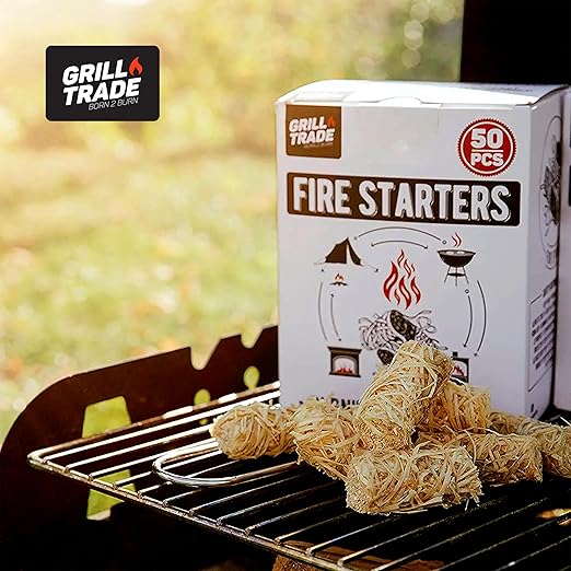 Grill Trade Fire Starter - Natural Fire Starters for Campfires, Fireplace, Grill, Chimney, Fire Pit, Woodstoves - Quick Start BBQ Charcoal Fire Starter - Sustainable & Eco-Friendly, Indoor & Outdoor