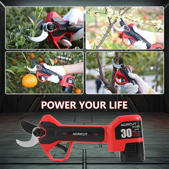 AGRICUT Electric Pruning Shears, 1.2 Inch Max Cutting Capacity Hand Pruners, 14.4V Cordless Branch Cutter with 2 * 2.5Ah Batteries, Pruning Shears for Gardening