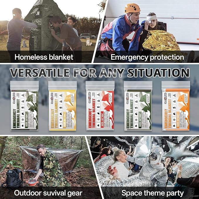 SecuCaptain Survival Emergency Thermal Blankets: Thicken 28um Space Mylar Blanket Kit for Outdoor Cold Winter Camping, Hiking, Car Bug Out Bag, or First Aid - Orange 4 Pack