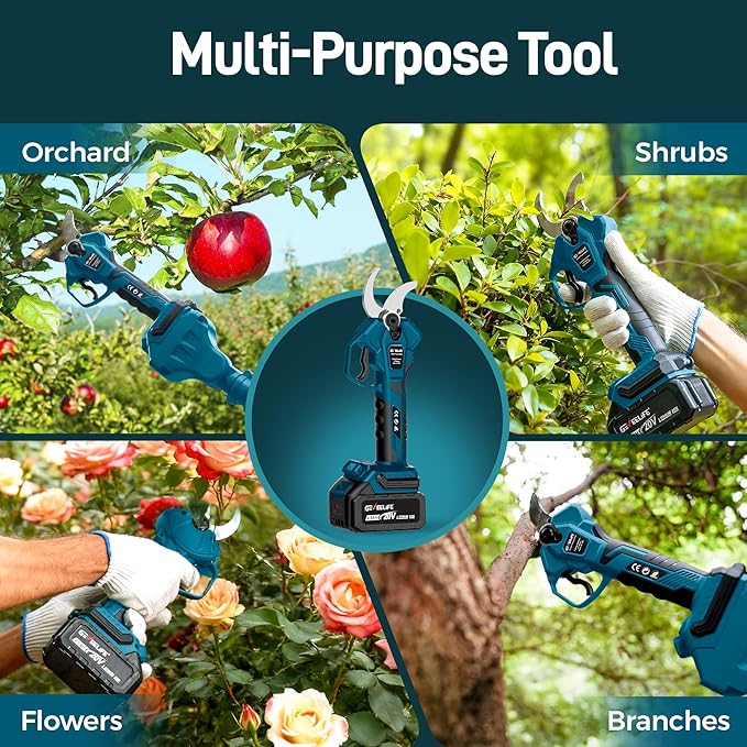 Cordless Electric Pruning Shears with Pole,21V 4000mAh Batteries, 1.6" Cutting Diameter,9.2ft Reach,3 Modes Adjustable,Brushless Motor for Powerful Branch Tree Trimming,Sky Blue