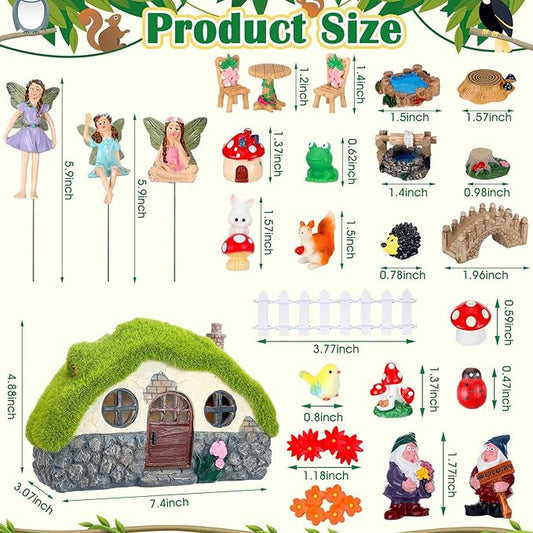 Suzile 50 Pcs Solar Fairy House Garden Accessories Light up Flocked Fairy House Garden Kit Green Resin Miniature Mushroom Figures Micro Landscape Ornament(Stone House)