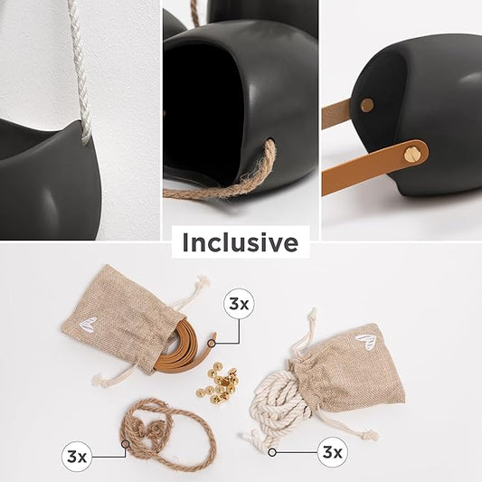 Kazai. Wall Planters -Ellie- | Hanging Ceramic Plant Pots 3 Pieces | Wall Decoration for Indoors, Balcony and Garden | Graphite (Matte)