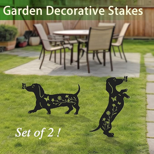 Pack 2 Dog Metal Garden Decor for Outside,Dachshund Silhouette Garden Stakes,Garden Statues for Yard,Lawn,Pathway