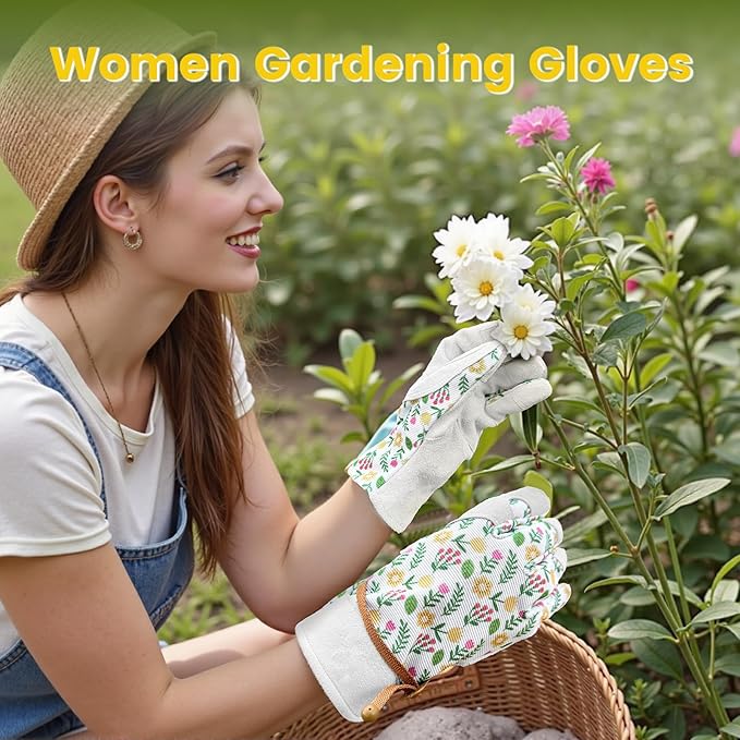 Gardening Gloves, Garden Gloves for Women Thorn Proof, Breathable Leather Work Gloves for Yard Pruning, Planting