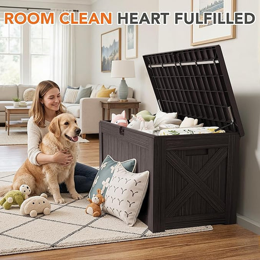 130 Gallon Deck Box Outdoor Indoor Waterproof Storage Box for Patio Furniture, Pool Accessories, Garden Tools, and Cushion Storage, Brown