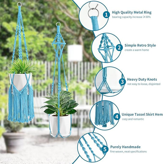 Macrame Plant Hangers, 6Pack Hanging Planters for Indoor Plants w/ 6 Set Hangers Kit Handmade Macromay Plant Hangers Indoor Flower Pots Holder Stand for Boho Home Décor (POTS NOT Included)