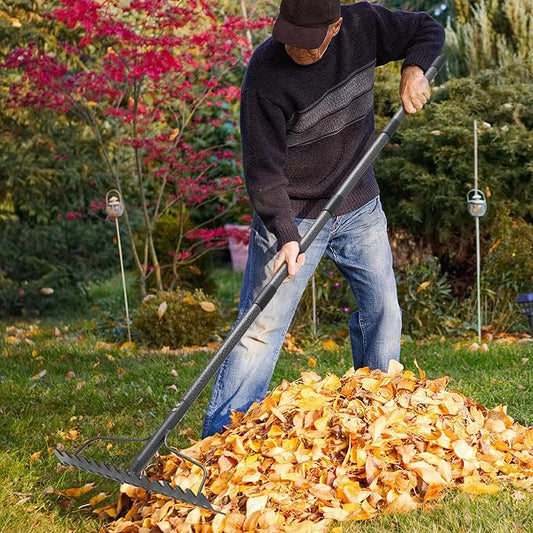 63'' Bow Rake ,17 Tines Metal Head Rakes with Stainless Steel Handle,Heavy Duty Garden Rakes for Loosening Soil Gathering Leaf Leveling Lawn Farming Land Management Yarn Thatch