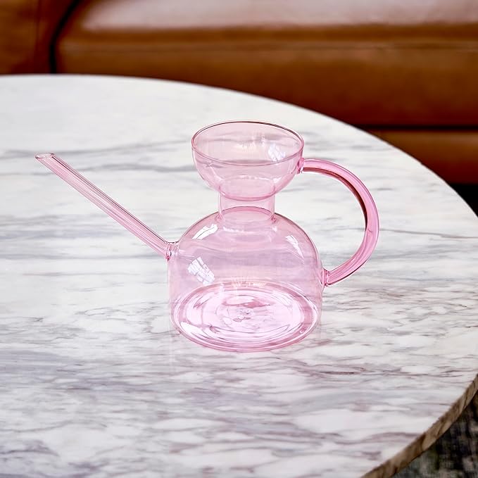 Modern Sprout Plant Watering Can - Handcrafted from Borosilicate Glass - Long Spout Vessel for Indoor Plants - 32 Oz Capacity - Multipurpose Watering Can and Flower Vase for Houseplants (Blush)
