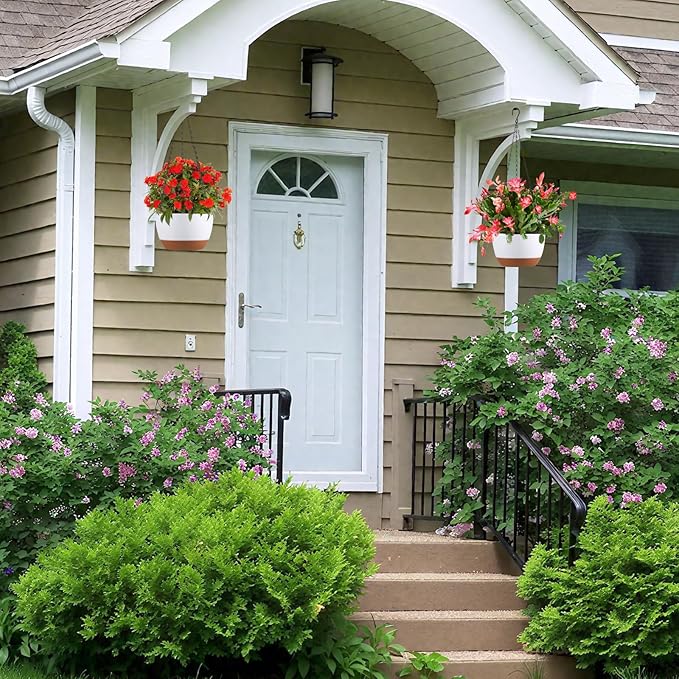 Set of 2 10 Inch Self Watering Hanging Planters for Indoor Outdoor Plants, Color Blocking Hanging Baskets Flower Pots with Drainage Hole & Removable Water-Storage Tray