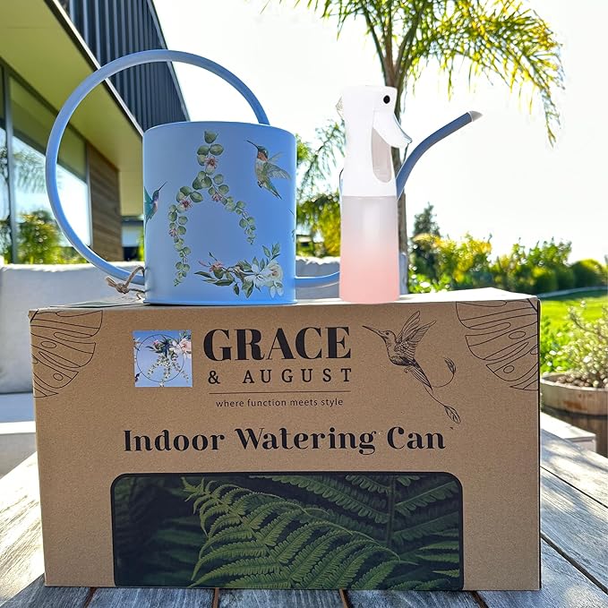 Watering Can for Indoor Plants - House Plant Watering can - Colorful, Decorative Indoor Water can for Plants - Metal Indoor Watering can with Long Spout - 1.5L 51floz 0.4 Gallon(Hummingbird Blue)