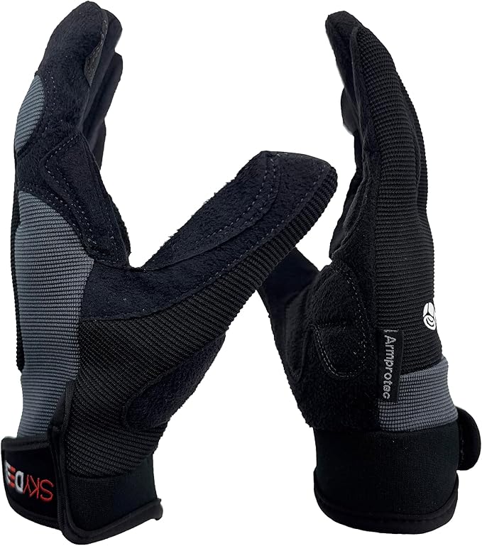 SKYDEER Touch Screen Leather Work Gloves for Men, Impact Protection, Vibration Reduction, Machine Washable Gardening Gloves (SD8820G/S)