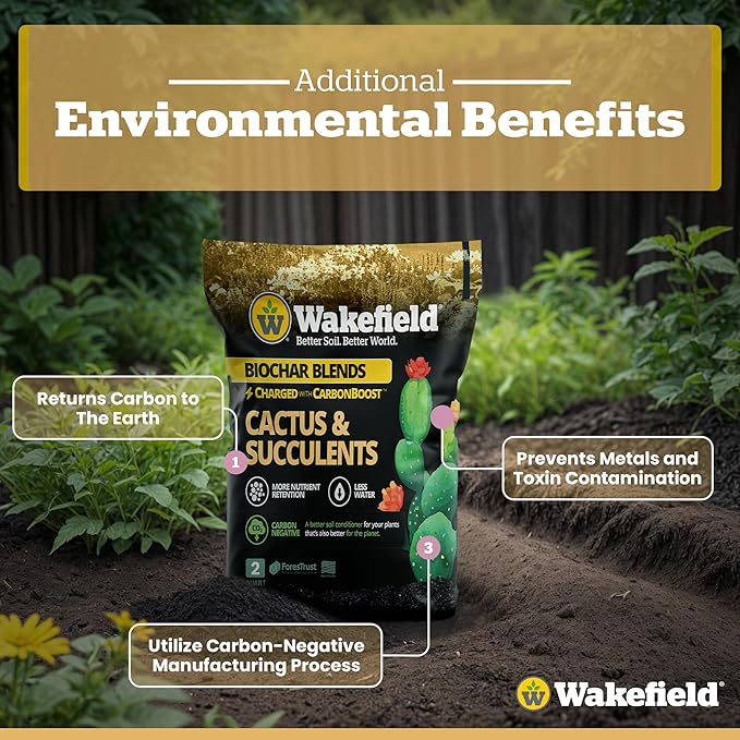 Wakefield Biochar Blend Potting Mix for Cactus & Succulent – Premium Potting Soil Blend with CarbonBoost Technology for Superior Drainage, Moisture Retention & Root Growth – 2 QT Organic Soil Mix
