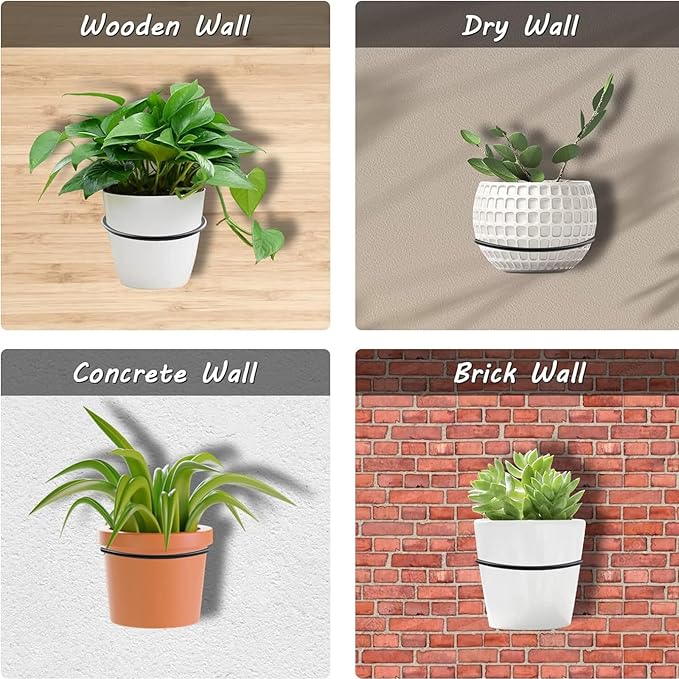 2 Pack 5 inch Flower Pot Holder Ring, Flower Pot Holder Ring Wall Mounted Set Wall Mounted Metal Planter Hanger Matte Black Hanging Plant Holder