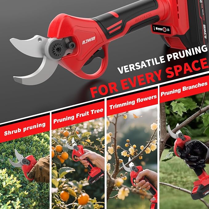 NAWIN Electric Pruning Shears, 40mm 1.6'' Cutting Diameter Professional Cordless Electric Pruner for Tree Trimming Branch Cutter, With 2pcs 2.0Ah Batteries, Brushless Motor, Electric Garden Shears
