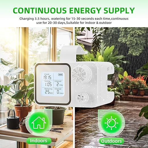 Automatic Plant Watering Devices with Programmable Water Timer and LED Display,Automatic Drip Irrigation Kit System for 15 Potted Plants Outdoor Indoor Garden Balcony Vacation