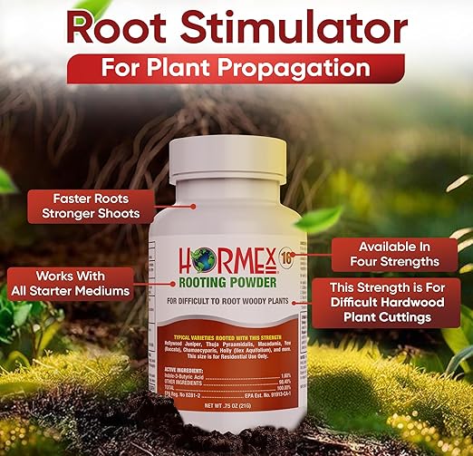 Hormex Rooting Hormone #16 - Highest-Potency Rooting Powder for Hard-to-Root Woody Plants & Tree Cuttings | Ensures Propagation Success for Difficult Plants (1.6% IBA)
