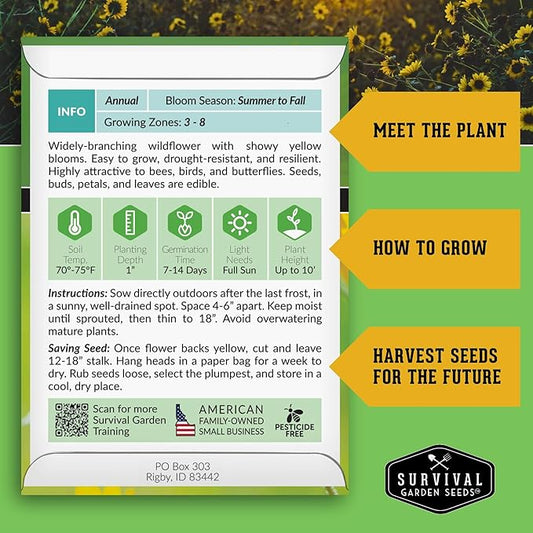 Survival Garden Seeds - Common Sunflower (Helianthus annuus) Seeds for Planting | Giant Bird & Pollinator Magnet | Fast-Growing Native Wildflower - 1 Pack