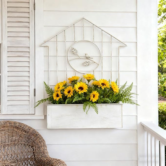 Vintage White Metal Wall Planter, Rustic Farmhouse Hanging Planter for Indoor Outdoor Use, Decorative Wall-Mounted Flower Pot for Succulents, Herbs, Home & Garden Decor