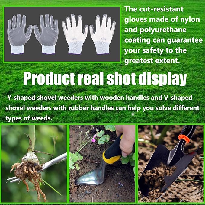 4 Pack Hand Weeder Tool Garden Weeding Tools, Gardening Weed Puller, Weeding Tools with Manual Weed Puller Bend-Proof, Shovel and Gloves for Garden Lawn Yard Farmland Transplant