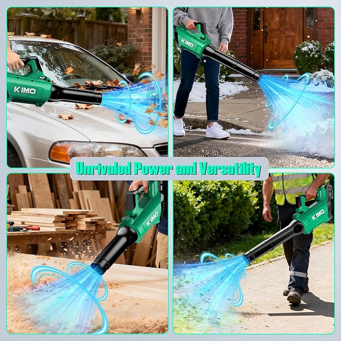KIMO Cordless Leaf Blower with Battery and Charger, 750CFM 220MPH, 4 Speeds w/Turbo Mode, Brushless Motor, 3 Extended Tube, 2x4.0Ah Battery Powered Leaf Blowers for Lawn Care Patio Cleaning Wet Leaves