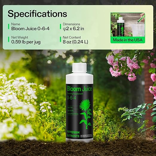VIVOSUN Bloom Juice (0-6-4), Flowering Supplement Liquid Fertilizer for Flowering Stage, Concentrated Plant Food for All Flowering Plants, 8 Ounces