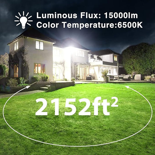Onforu 150W LED Flood Light Outdoor,15000LM Security Lights, IP66 Waterproof Outdoor Floodlight, 2 Pack 6500K Daylight White LED Exterior Lighting for Basketball Court, Stadium, Playground