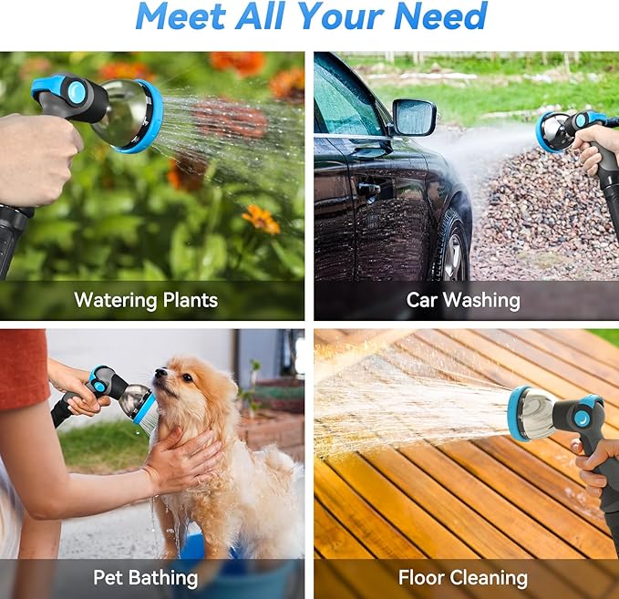 Retractable Garden Hose Reel 65 ft x 1/2 in, Heavy Duty Hose Reel Wall Mount with Any Length Lock, Auto Rewind System, 180° Swivel Bracket, 10-Pattern Garden Hose Nozzle, White & Grey