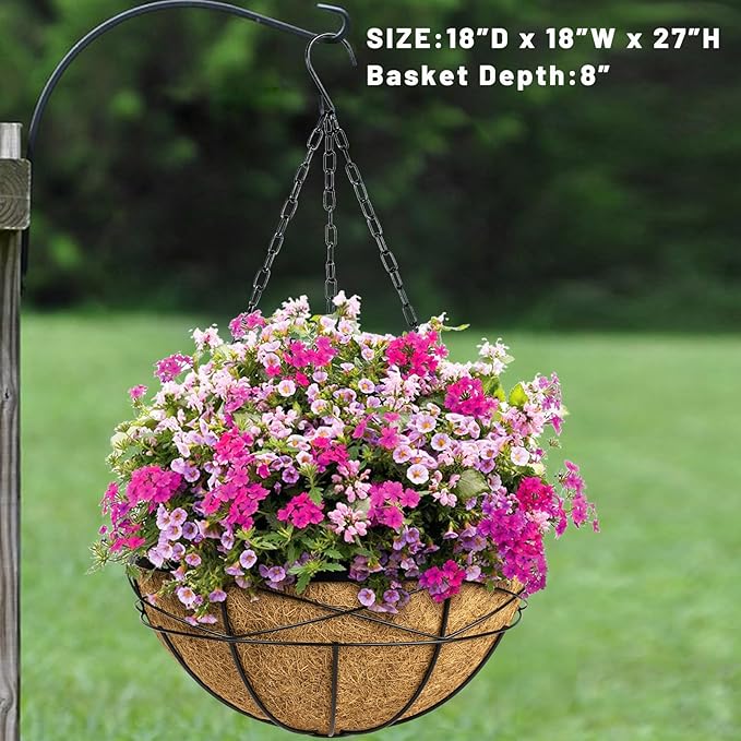4 Pack 18 Inch Hanging Planters for Outdoor Plants Extra Large Hanging Baskets Flower Pots with Natural Coconut Liner for Porch Balcony Garden Decor