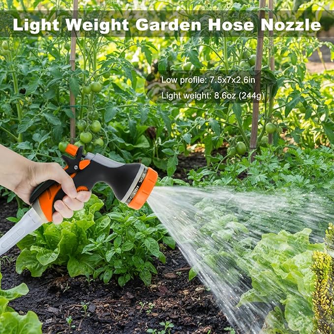 Garden Hose Nozzle with Adjustable 10 Watering Patterns,Hose Spray Nozzle with Slip Resistant High Pressure,Water Hose Nozzles Sprayer for Plants & Lawns Watering,Car Washing and Pet Showering Orange