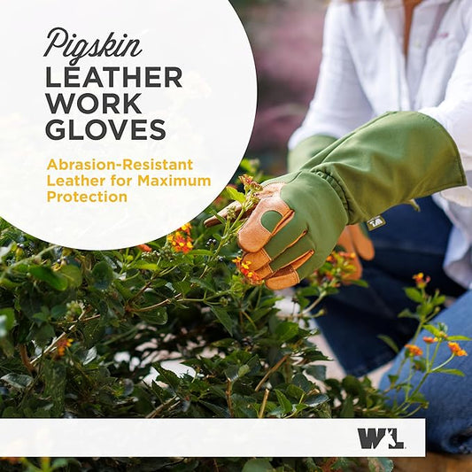 Wells Lamont Rosetender Gardening Gloves for Women – Thorn Proof Garden Gloves, Grain Leather Long Gloves for Pruning & Yard Work, 4129-300, Small