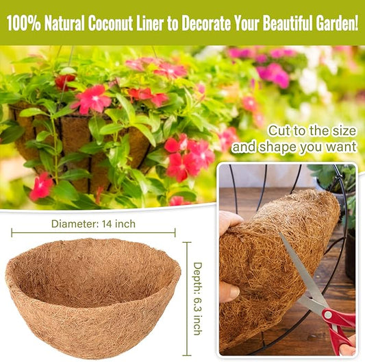Legigo 6 Pack 14 Inch Hanging Basket Coco Liners Replacement, 100% Natural Round Coconut Coco Fiber Planter Basket Liners for Hanging Basket Flowers/Vegetables