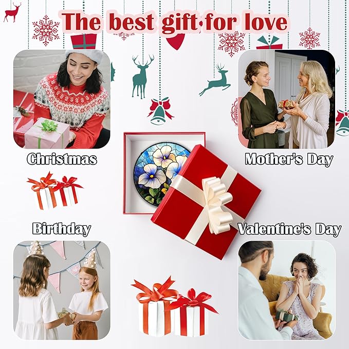 Stained Glass Window Hanging - Morning Glory Birth Flowers Suncatcher for Door Garden Yard Sun Catchers Decor Christmas Mother's Day Birthday Gifts for Women Mom Nana Friend Men 6.3 in