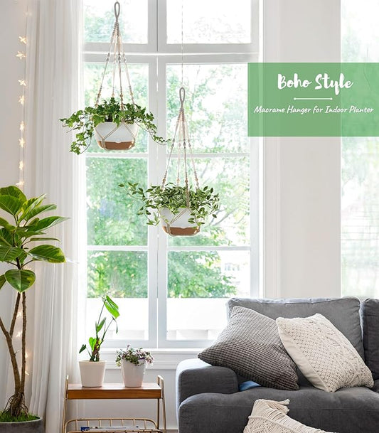 Mkono Hanging Planters for Indoor Plants, 2 Pack 10 Inch Self Watering Pots with Macrame Plant Hangers 2 Kinds Hanging Basket for Outdoor Garden Home Ceiling Window Decor