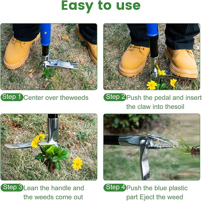 Stainless Steel Claw Stand Up Weed Puller Tool, Gardening Hand Weeding Tool with 51" Long Ergonomic Handle with Easy-Eject Mechanism