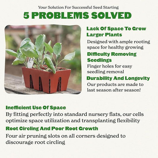 Epic Gardening Reusable Seed Starter Tray - Easy Watering Seed Starting Trays - Gardener Friendly Plant Trays for Seedlings | UV-Treated & BPA-Free -6-Cell Seed Starting Trays - 6 Trays/Terracotta