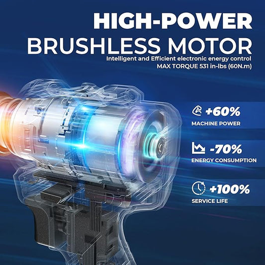 Dong Cheng 20V Brushless Heavy-duty Impact Drill, 531in-lbs, 1/2" Keyless Metal Chuck, 20+1+1 Clutch, Cordless Hammer Drill with 2 * 2.0Ah Battery Kit for Drilling Brick Wall, Metal, Wood