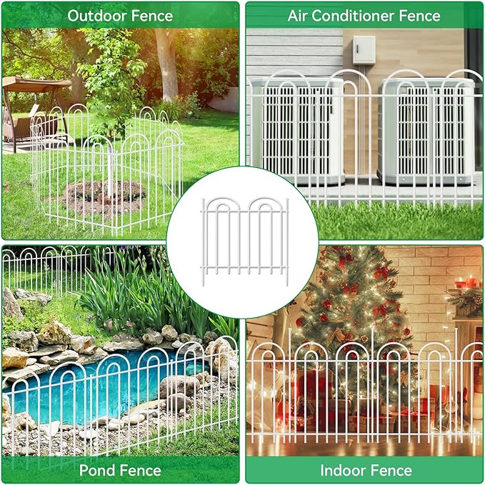 25 Panels Decorative Garden Fence, 24 in(H) X 50 ft(L) No Dig Dog Fence Outdoor for Yard, Rustproof Metal Garden Fencing Animal Barrier with Ground Stakes, Temporary Fencing for Patio Outdoor, White