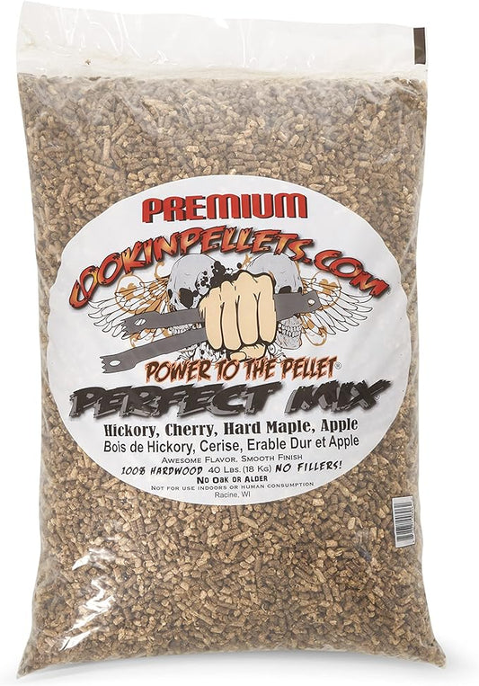 CookinPellets 40PM Perfect Mix 100 Percent Natural Hickory, Cherry, Hard Maple, and Apple Grill Smoker Smoking Hardwood Wood Pellets, 40 Pound Bag (5 Pack)