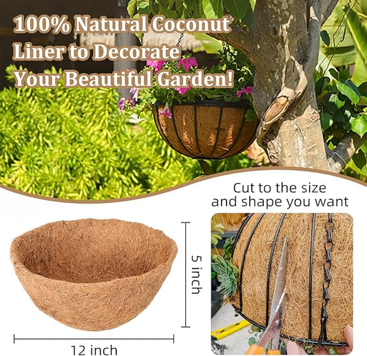 Legigo 6 Pack 12 Inch Hanging Basket Coco Liners Replacement, 100% Natural Round Coconut Coco Fiber Planter Basket Liners for Hanging Basket Flowers/Vegetables