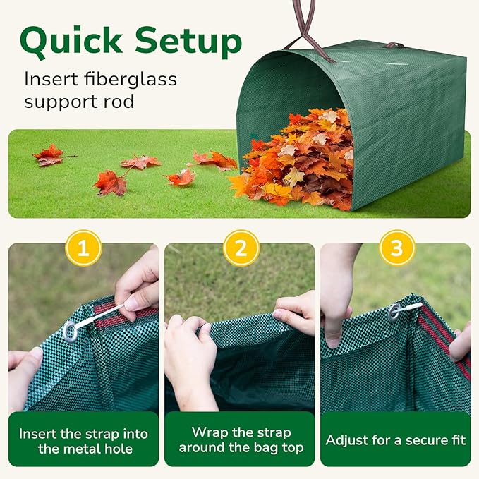 GreatBuddy Lawn Bag, 53 Gallon Yard Waste Bags, Heavy Duty PP Garden Leaf Bags for Leaves, Grass and Debris, Reusable & Foldable Leaf Collector with Handles, Wide Opening and Self-stand Design, 2 Pack