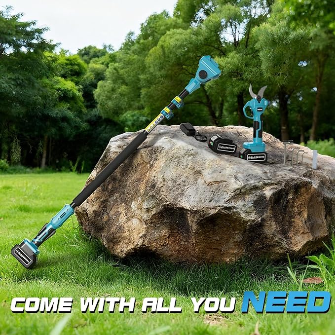 Cordless Electric Pruning Shears with Pole, 2.4" Max Cutting Diameter 14.7FT Reach, Brushless Pole Pruning Shears with 21V 2×4.0Ah Battery, Power Pole Tree Pruner for Branch Trimming