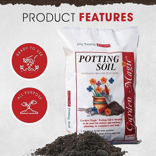 Michigan Peat 20 Pound Bag of Garden Magic General Purpose Moisture Retaining Potting Soil Mix for Indoor and Outdoor Planting