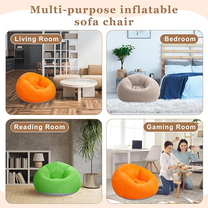 Realspring 6 Pcs Bean Bag Chairs for Adults Inflatable Chairs with Electric Air Pump,Blow up Couch Folding Portable Inflatable Couch Lazy Sofa for Reading Living Room Camping (Coffee,Orange,Green)