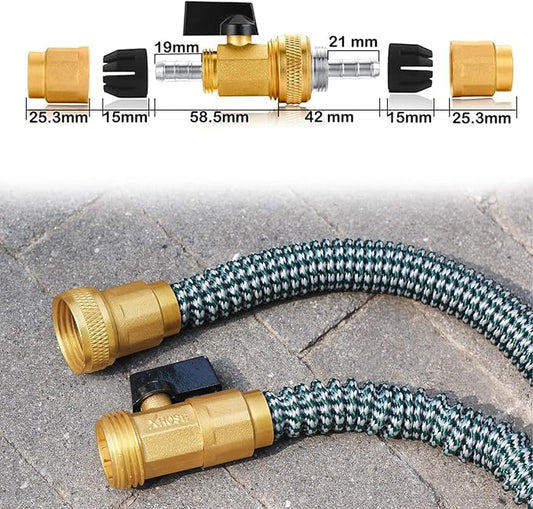Garden telescopic hose end adapter with shut off Valve,Garden retractable hose end Fittings Kit,Suitable for flexible telescopic hose Repair Connector Brass Shut Off Valve 1Set