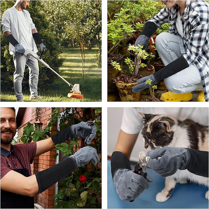 HLDD HANDLANDY Long Gardening Gloves, Leather Thorn Proof Rose Pruning Glove for Men & Women, Great Gift for Gardener